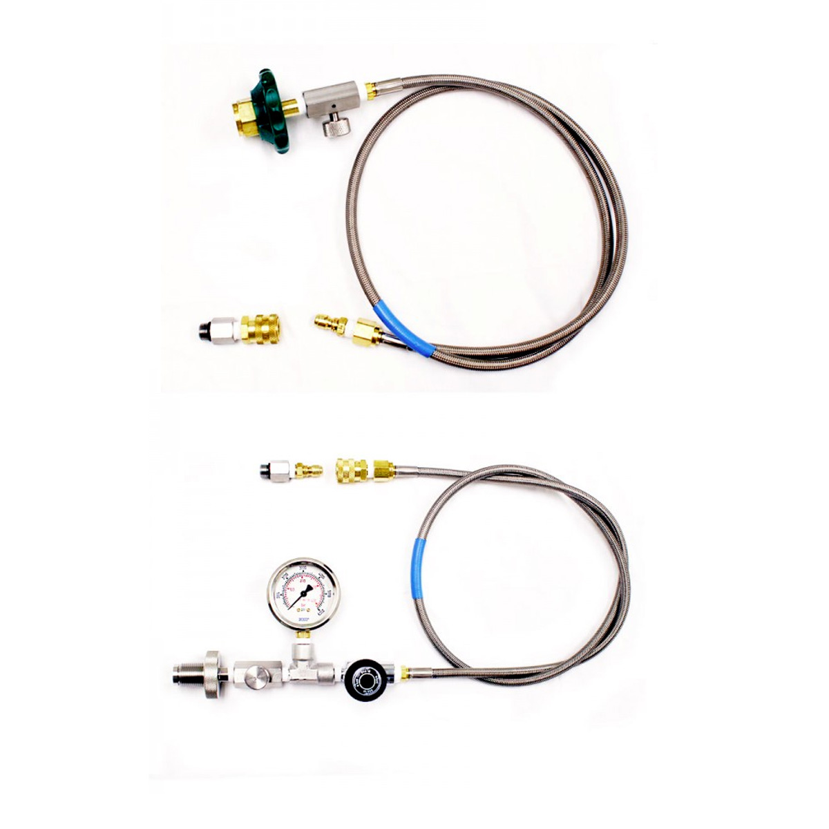 O2 Clean Stainless Braided Transfer Whip Kit with Analog Gauge